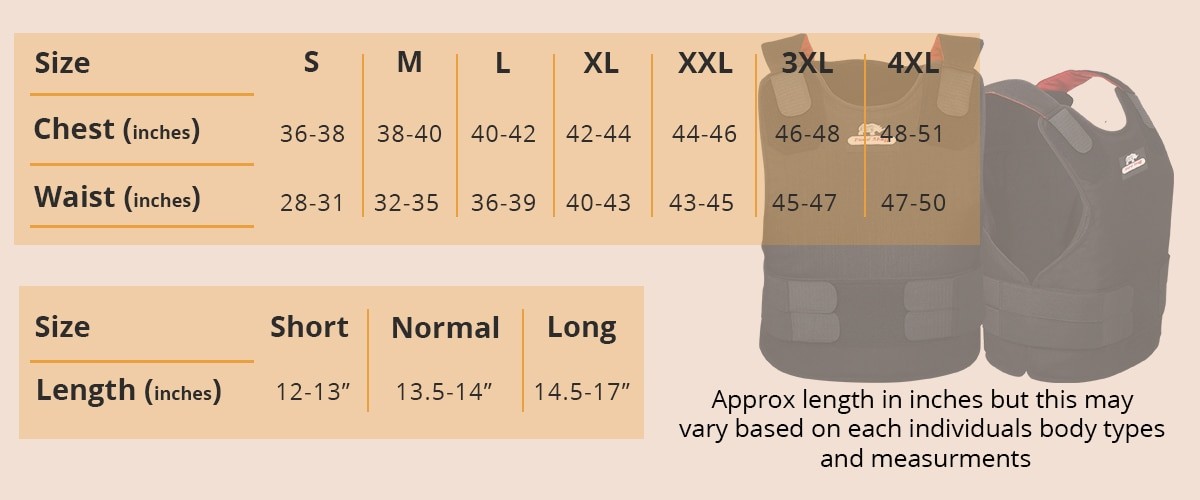 Vest sizing chart Body armor size chart by hardshell fze
